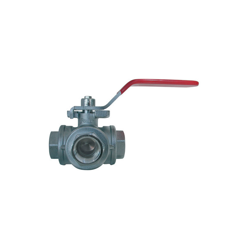 3-ways horizontal ball valve, T bore, F/F/F, ISO 5211 mounting pad