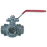 3-ways horizontal ball valve, T bore, F/F/F, ISO 5211 mounting pad