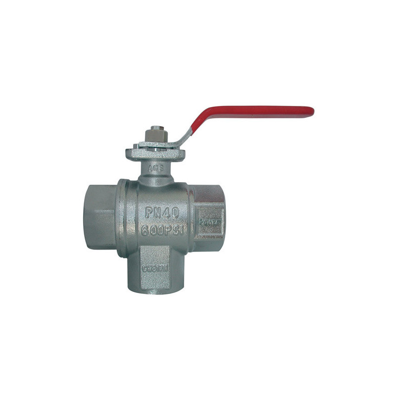 3-ways vertical ball valve, L bore, F/F/F, central water supply, ISO 5211