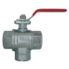 3-ways vertical ball valve, L bore, F/F/F, central water supply, ISO 5211