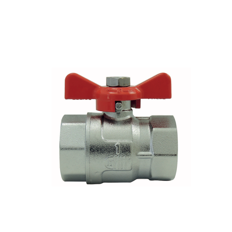 Female/Female ball valve, red butterfly handle