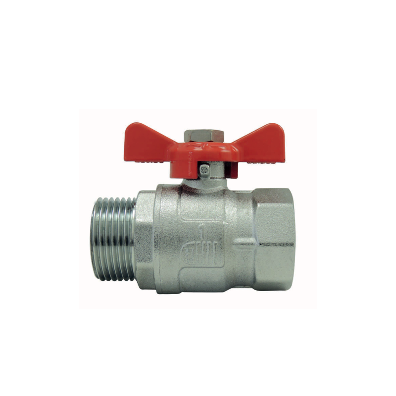 Male/Male ball valve, red butterfly handle