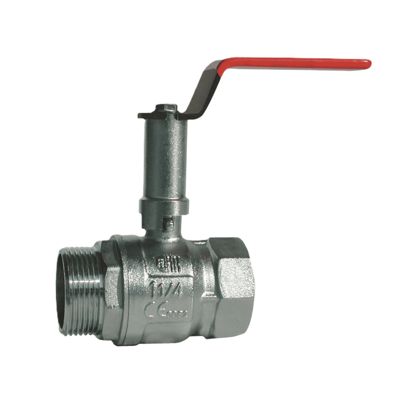 Long stem ball valve, Male/Female, red flat handle