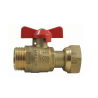 Straight water meter ball valve, Male, aluminium red handle