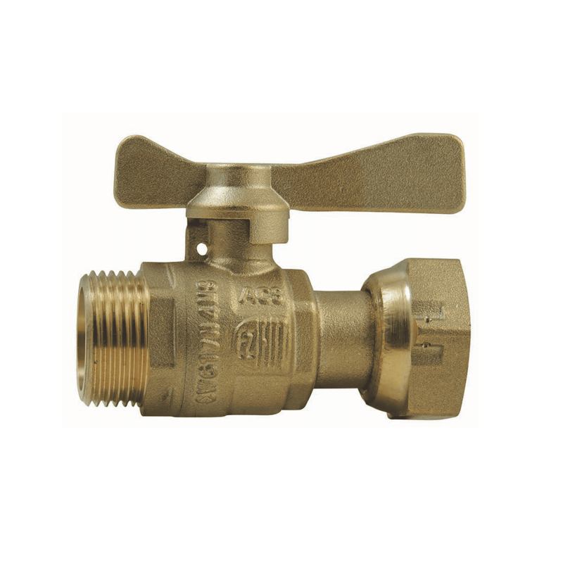 Straight water meter ball valve, Male, brass asymmetric handle