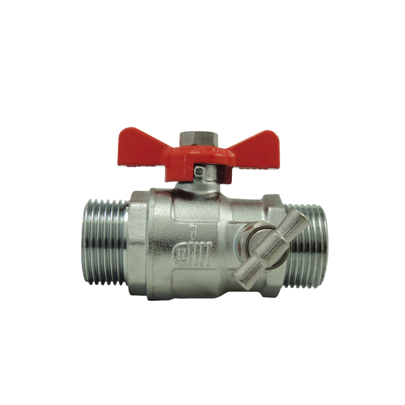 Male/Male drain valve, red butterfly handle