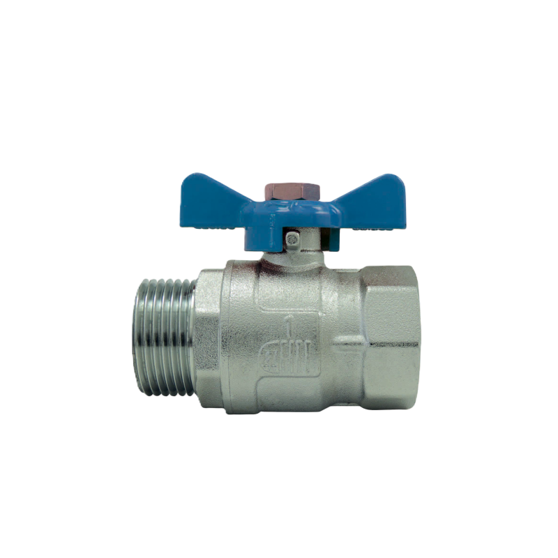 Male/Female ball valve, blue butterfly handle