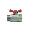 Male/Female ball valve, red butterfly handle