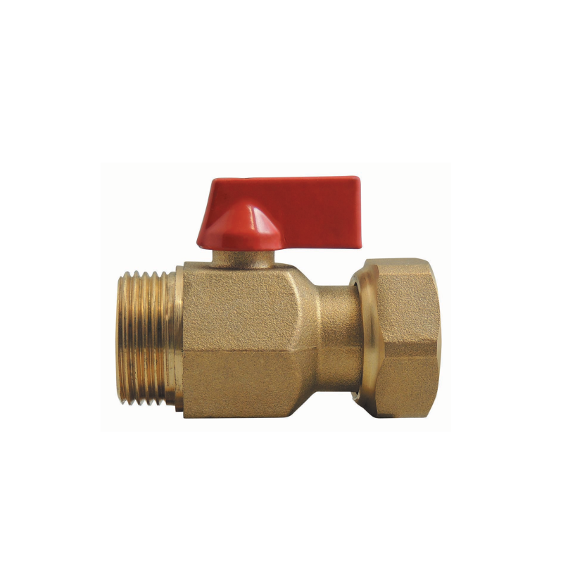 Ball valve with swivel nut for manifold, full bore, red handle