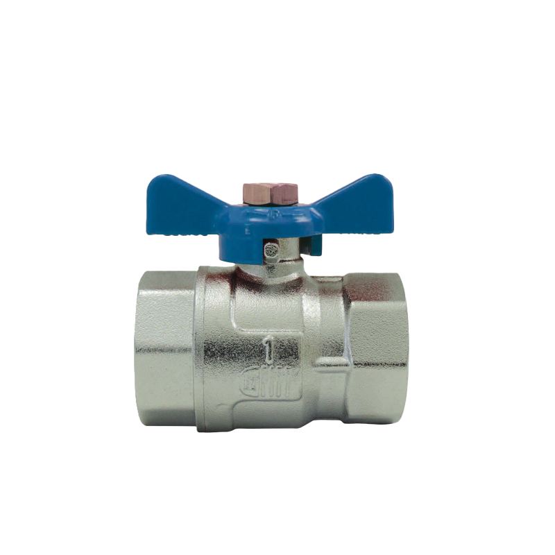 Female/Female ball valve, blue butterfly handle