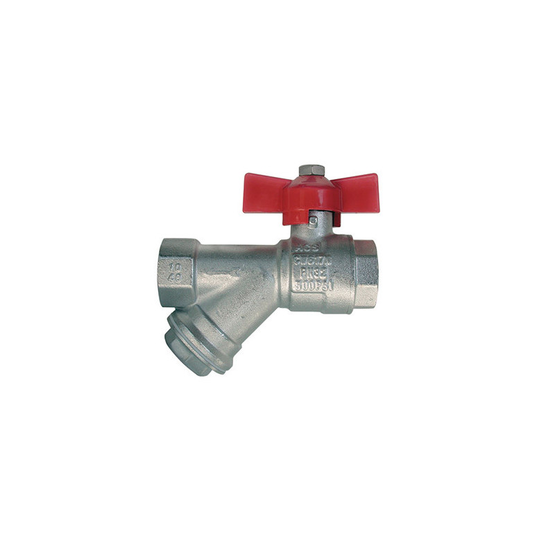 Ball valve with stainless steel strainer 600µm, Female/Female