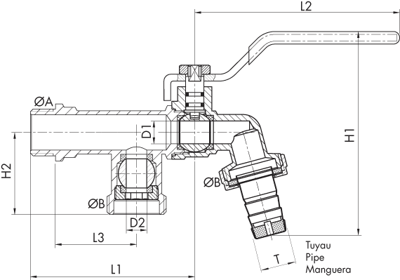 Robinet de jardin double, sortie programmateur et raccord rapide