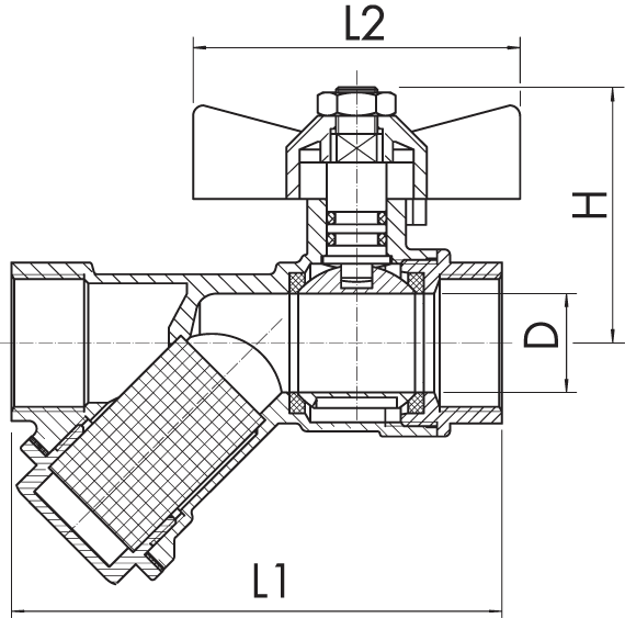 Vanne avec filtre inox 600µm, Femelle/Femelle